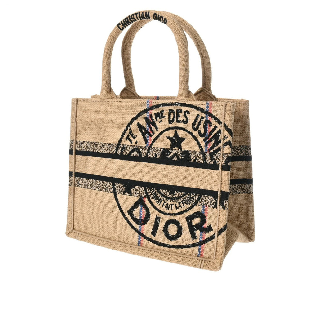 Dior Oblique CHRISTIAN Jute Handbag Beige Book Black  Tote